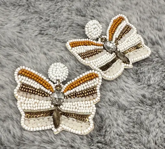 Elegant Butterfly Beaded Earrings White