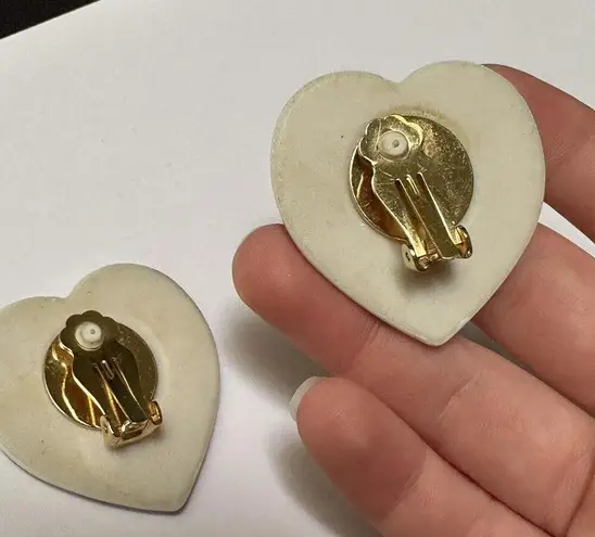 Large Oversized Ceramic Heart Clip On Earrings Multi Color Floral Mosaic Print