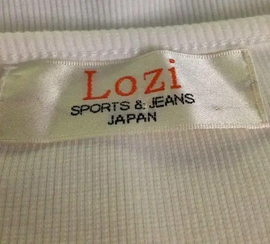 Lozi Sports Jeans Beaded Sequin T Shirt XS White Short Sleeve Stretch Knit Japan