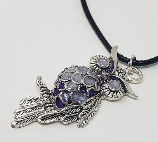 Handmade Owl Pendant w/ Lavender, Purple & White Metallic Resin Necklace