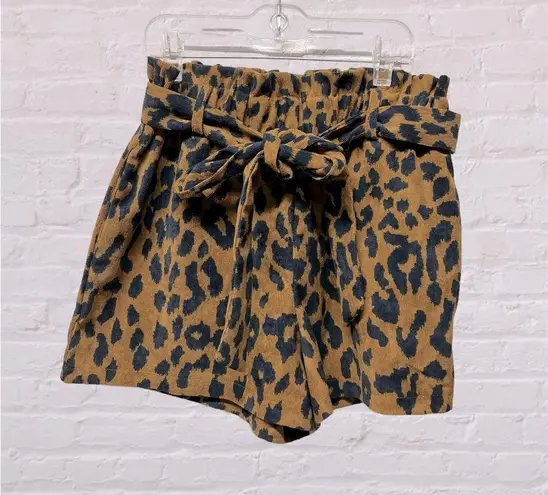 HAVE LA Corduroy Cheetah animal print belted paper bag Shorts brown black small