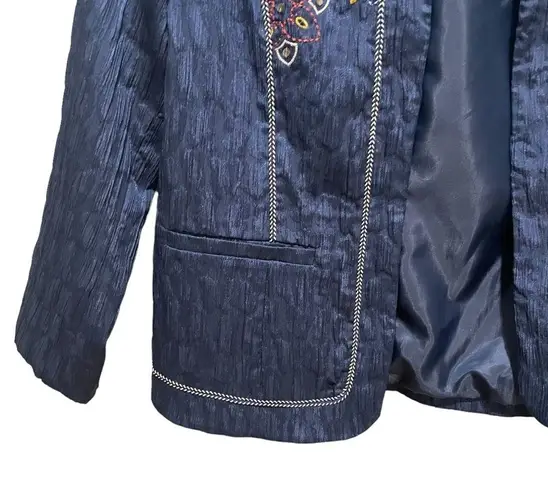 Alfred Dunner Embroidered Chambray Jacket and Pant Set Blue Size 8