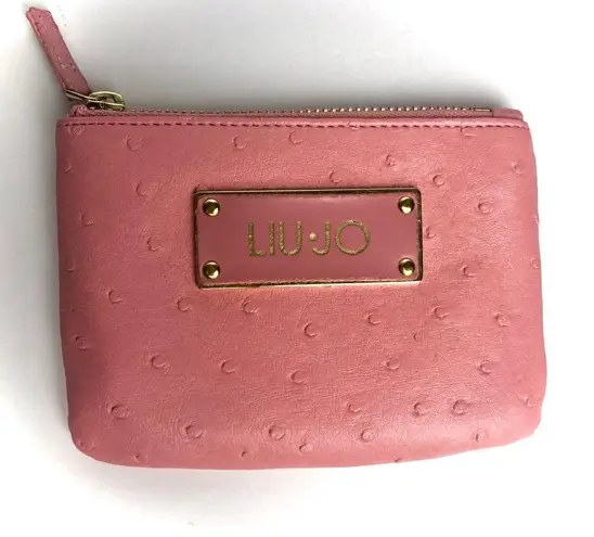 Liu Jo Pink Coin Purse Keychain Faux Ostrich Leather Gold