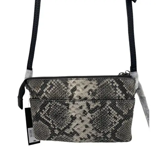 T Tahari NWT Taryn Crossbody Bag Black Gray Snakeskin Embossed Leather Small