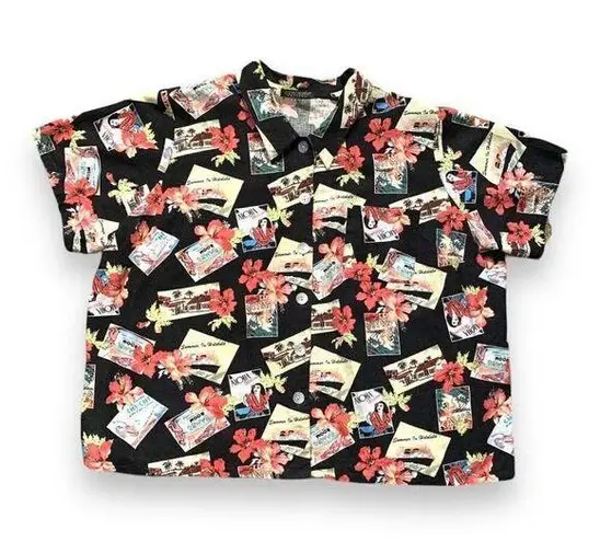 Vintage Copa Cabana Shirt Black Camp Collar Hawaiian Floral Print Short Sleeve Size undefined