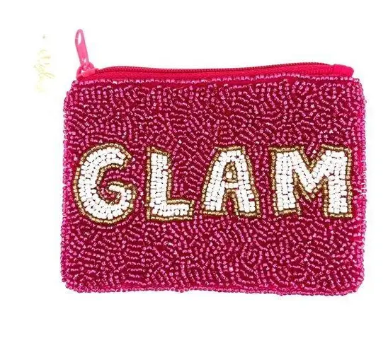 Viola Beaded Glam Coin Purse Hot Pink White NWT O/S