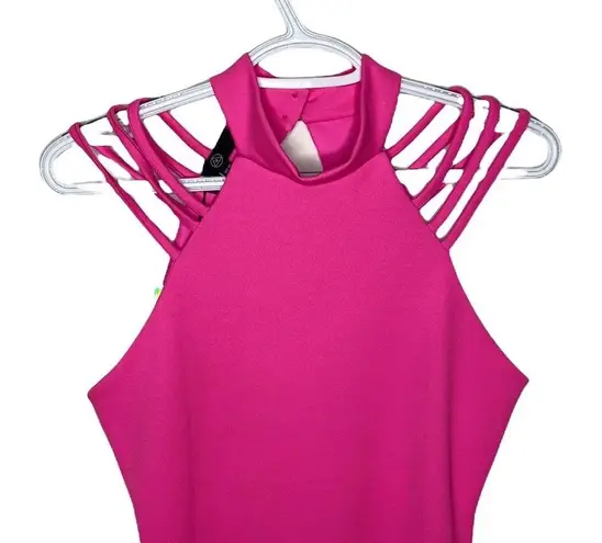 Missguided hot pink bodycon halter neck strappy club mini dress size 6