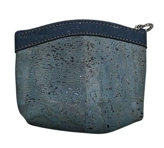 Portuguese(?) Cork Ladies Zip Blue Vegan Coin Purse Travel Bag 3"x4" Small