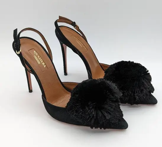Aquazzura powder puff suade sling back heels EU 37 Black Size 6