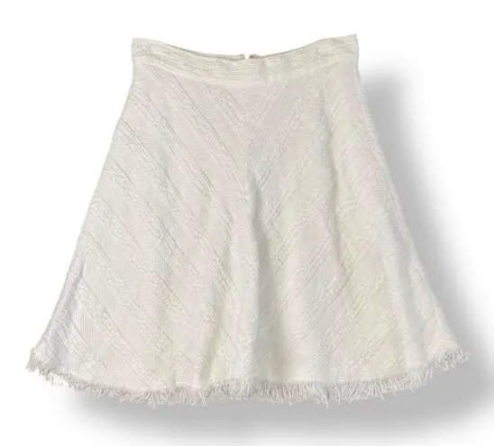 Rebecca Taylor Tweed Frayed Hem Skirt Womens Size 4 Ivory Boho