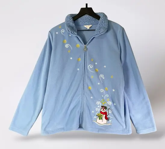 Coral Bay Coral Bay Fleece Jacket Women's L Snowman Winter Holiday Blue Vintage