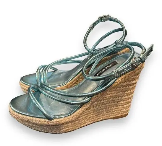 Nine West  Womens Blue 1-1/2" Platform Hipsta Open Wedge Espadrille Shoes 6M