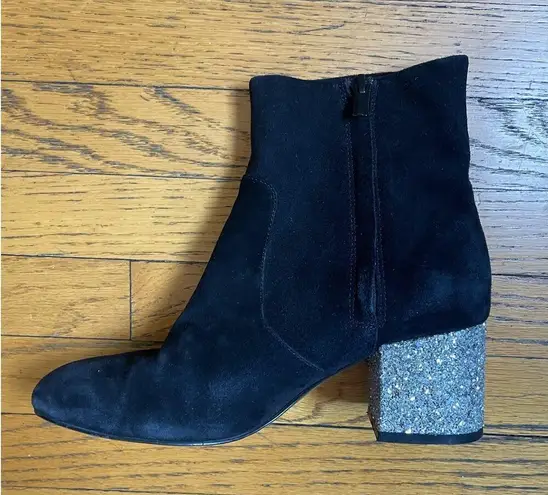 & Other Stories & Other Stories Black Heeled Booties w/ Glitter Block Heels & Silver Stars Sz 8