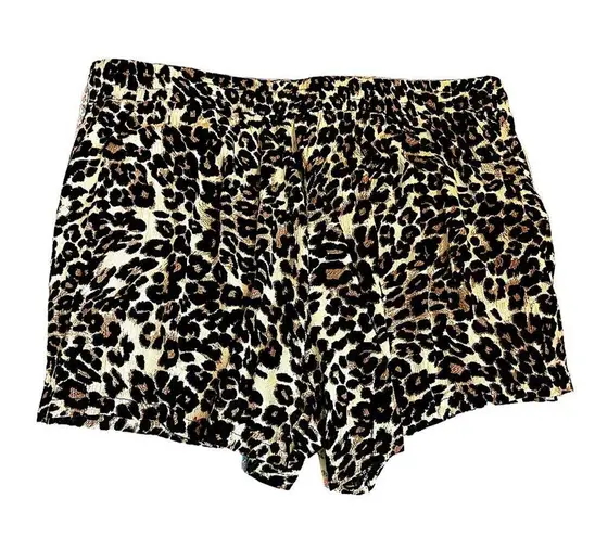 C. Wonder Women's Cabana Shorts Soft Elastic Tie Waist Pockets Leopard Size XXL Brown