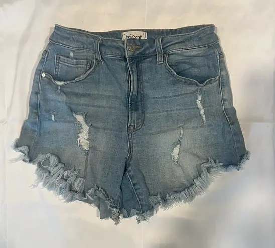 Distressed Tricot Denim Shorts