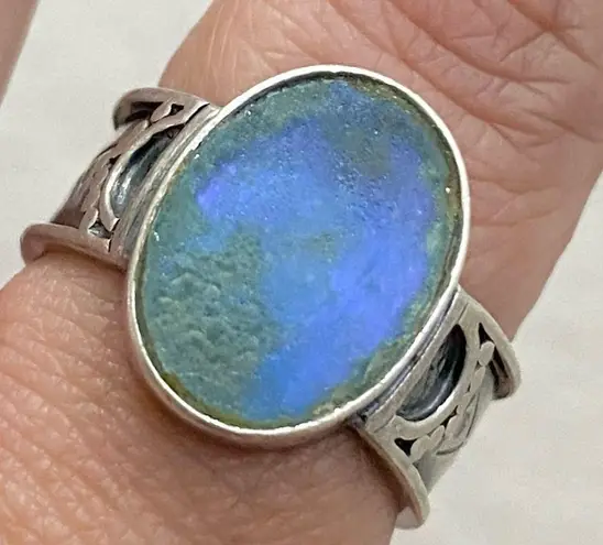 Sterling Silver Vintage Native American Signed SA 925 Blue Teal Stone Ring Sz 8