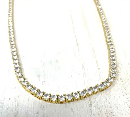 BLING giant CZ tennis necklace statement piece Gold