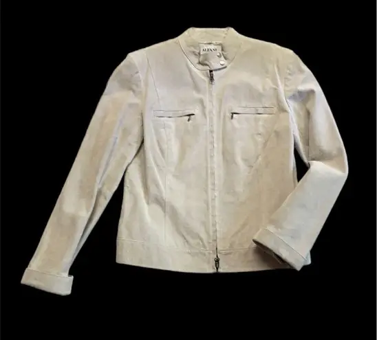 Alfani  Cream Color Leather Zip Up Jacket with Pockets