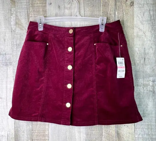 Maison Jules Size 10 Ruby Wine Corduroy Button Front Skirt