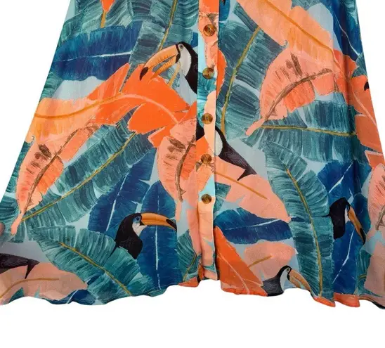 Farm Rio NWT Plantage Rio Toucan Forrest Midi Skirt Button Tropical Button XS