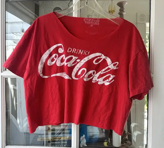 Vintage Coca Cola Distressed Women's Crop Top Raw Edge Size L Blue Size L