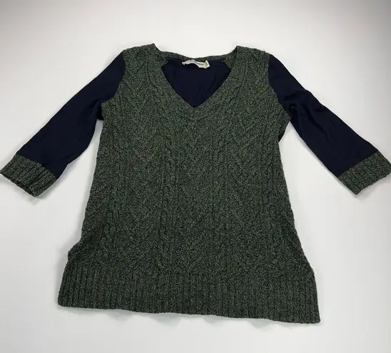 Pilcro and the Letterpress Dually Clad Wool Cable Knit Sweater Green/Navy Size L