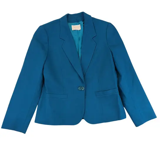 Pendleton Vintage Women's Teal Blue Wool Blazer Jacket Size 12 One Button Career