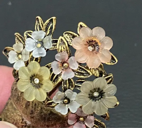 LIA Signed Pot of Flowers with Garden Tools Gold