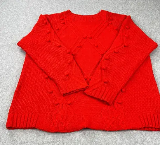 Ava & Viv Cable Knit Pom Pom‎ Sweater  In Red Women's Size 2X thumbnail 1