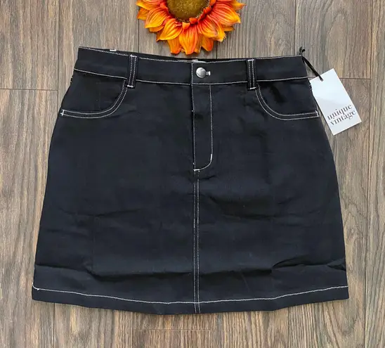 Unique Vintage NWT Black Denim Mini Skirt MEDIUM
