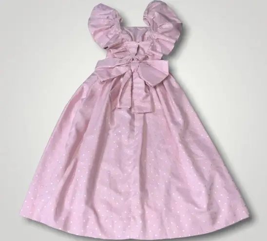 Handmade Cinderella Pink Chiffon Overlay Metallic Polka Dots Ruffle Off Shoulder Dress XS