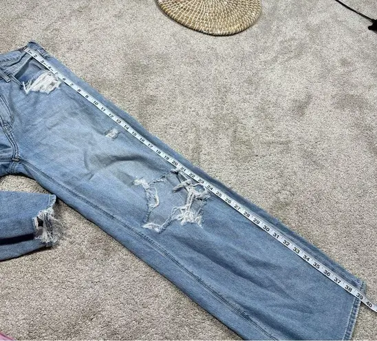 American Eagle  Skater Jeans Wide Leg Rigid Hi-Rise Distressed Patch Me Up Blue 4