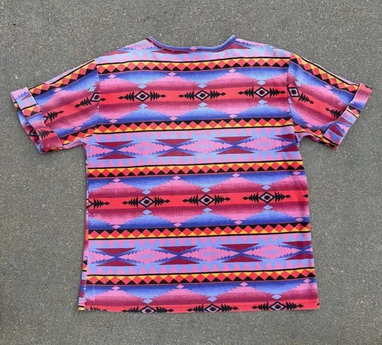 Vintage 90s Denim Republic Colorful Southwestern Geometric Roll Sleeve T Shirt Red Size L