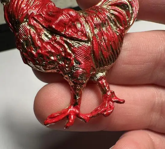 Rafaelian Bird Rooster Chicken Brooch Pin Red Paint / Gold Tone