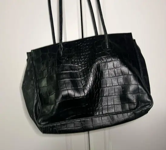 Vintage Michael Rome Made in Italy Croc Embossed Leather Tote Bag Black