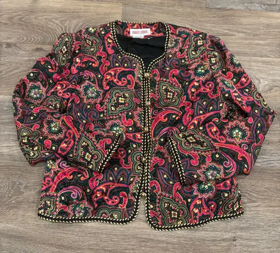 Maggy London Vtg 100% Silk Paisley Jacket – Women’s Retro Boho Statement Coat