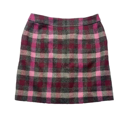 Boden Sz 4P USA Skirt British Tweed 100% Wool Pink Gray Plaid Pockets Mini Lined
