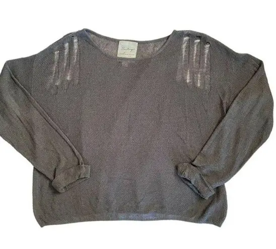 Vintage Havana Distressed Open Weave Gray Sweater Top