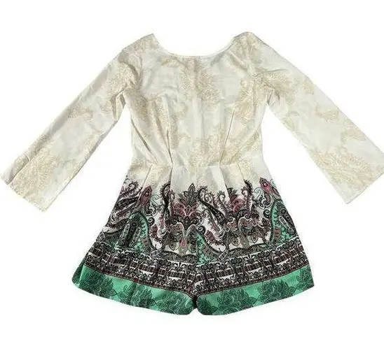 City Halo Paisley Print Playsuit Romper Size Medium Boho Festival Colorful Party Green
