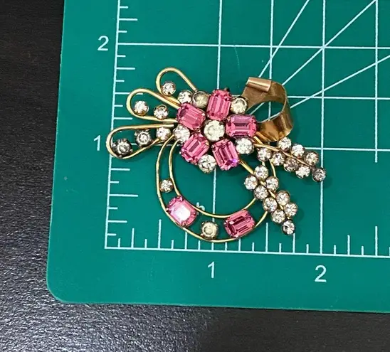 GF Vintage STAR-ART 1/20 12K  Art Deco Pink Flower Rhinestones Pendant Brooch