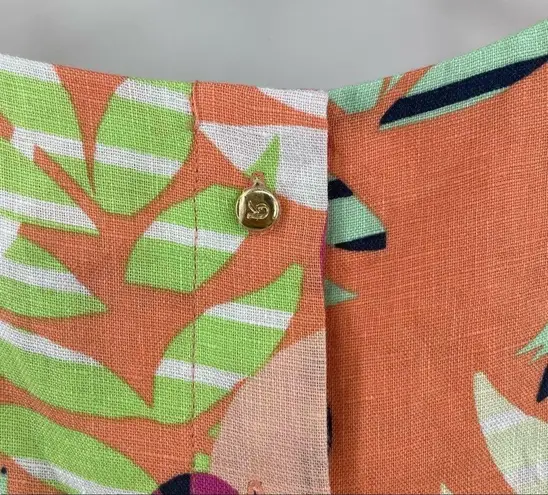 Kaari Blue 100% Linen Cutout Shoulder Tank Top Bright Floral SZ Extra Small NWT