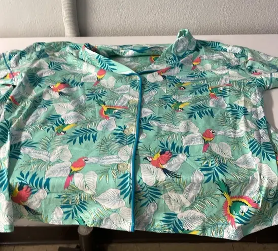 Cuddl Duds NWT cuddle duds boxer pajama set large with parrots and tropical flowers