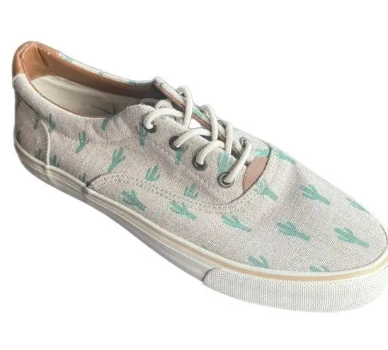 GH Bass Navigate Critter Womens 7M Cactus Print Beige Linen Canvas Boat Shoes Size 7