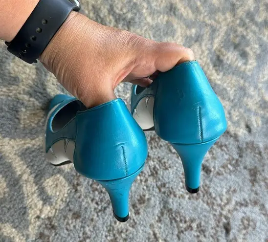 Andiamo Vintage Cutout Heels Turquoise & White 7