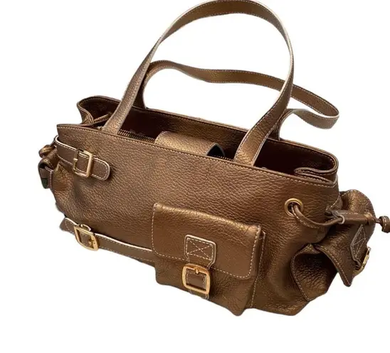 Maxx New York Tan & Copper Purse Zippers Y2K Style Hand Bag Gold Buckle Details!