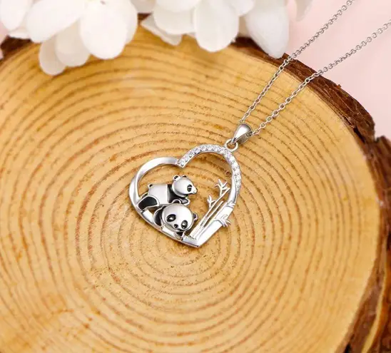 Sterling Silver Panda Bear CZ Necklace