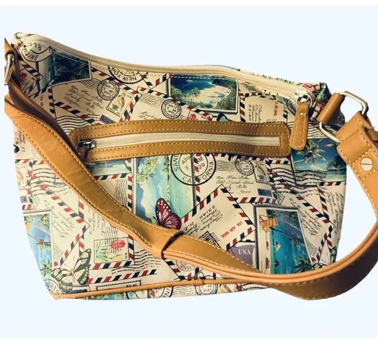 kim rogers Postcard Stamp Print Satchel Bag Medium Size Butterfly Purse Handbag