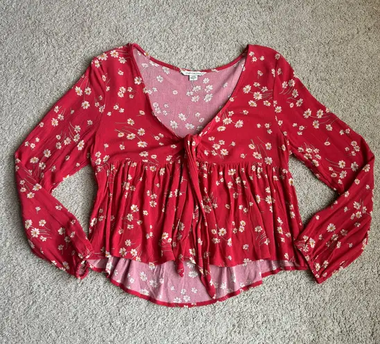 American Eagle Floral Tie Front Blouse