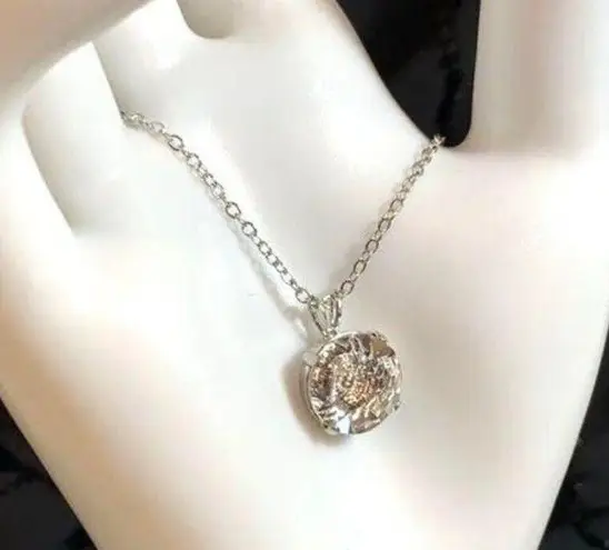 Swarovski Large Clear Round Crystal Pendant On Silver Chain Necklace