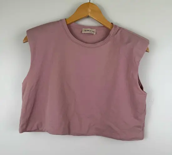 Blanca Vita Sleeveless Crew Neck Top Cropped Shirt Pink Women's Size Italy 42 Size M